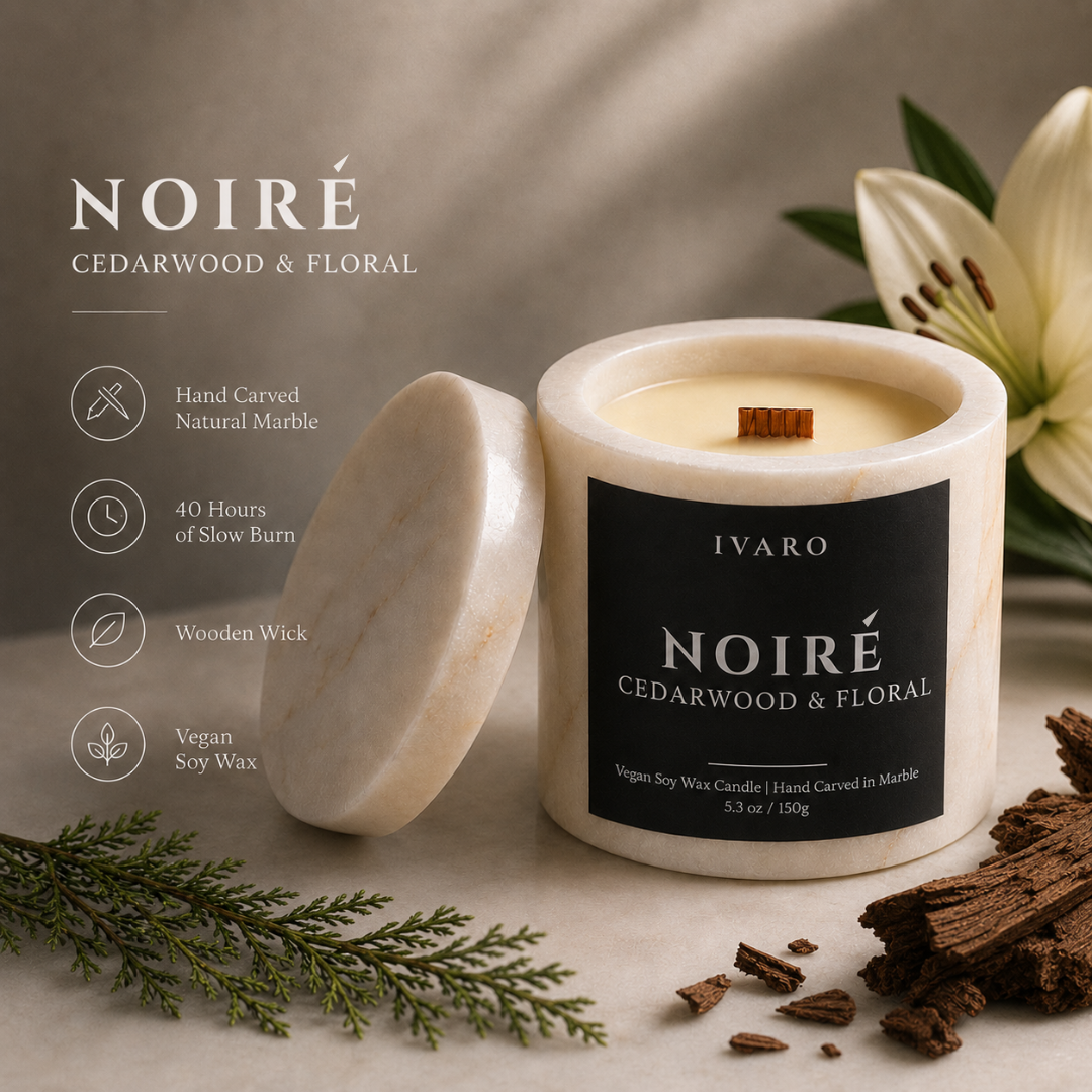 NOIRÉ Marble Jar – Cedarwood & Floral | Luxury Soy Wax Candle