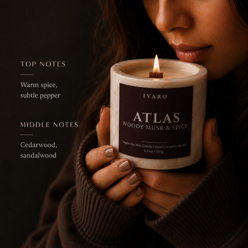 ATLAS Marble Candle – Woody Musk & Spice | Natural Marble Jar
