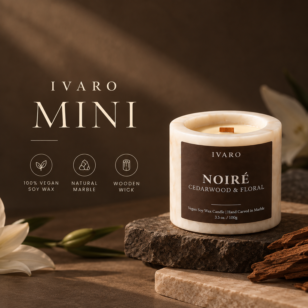 Mini Marble NOIRÉ Candle – Cedarwood & Floral | 100g Natural Marble Jar