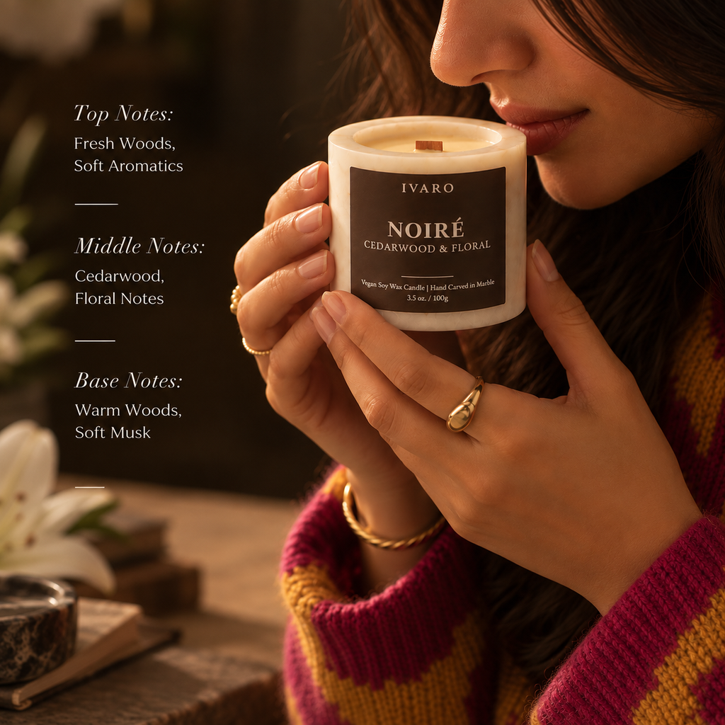 Mini Marble NOIRÉ Candle – Cedarwood & Floral | 100g Natural Marble Jar