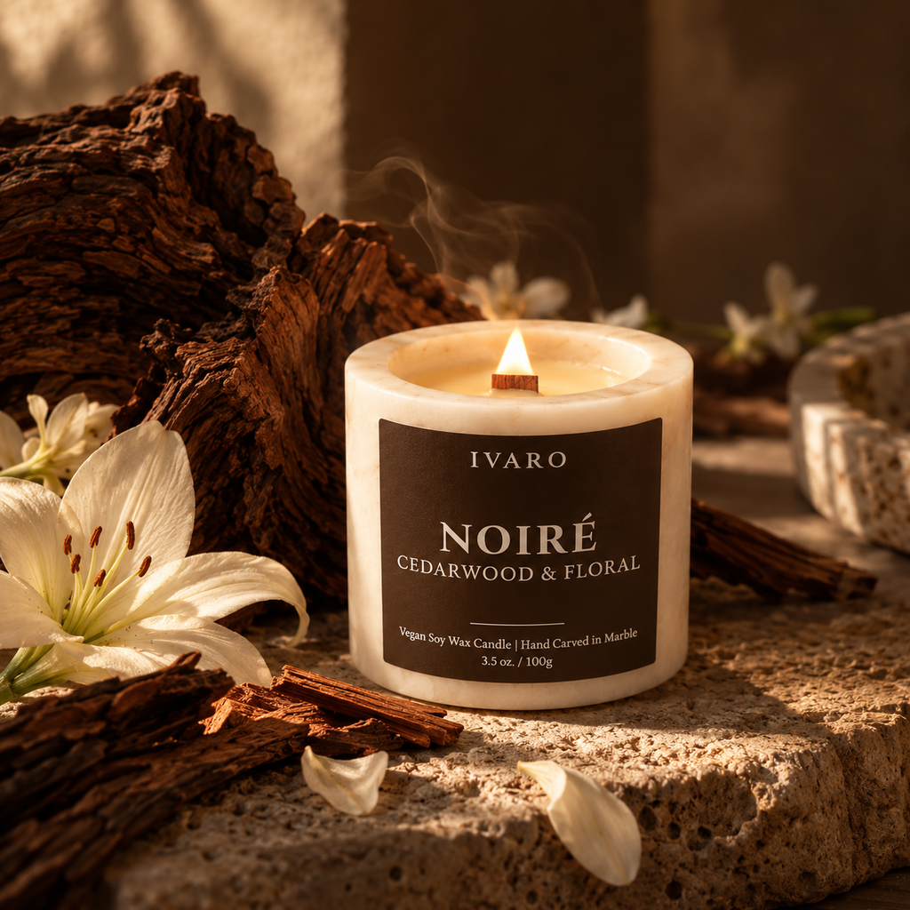 Mini Marble NOIRÉ Candle – Cedarwood & Floral | 100g Natural Marble Jar