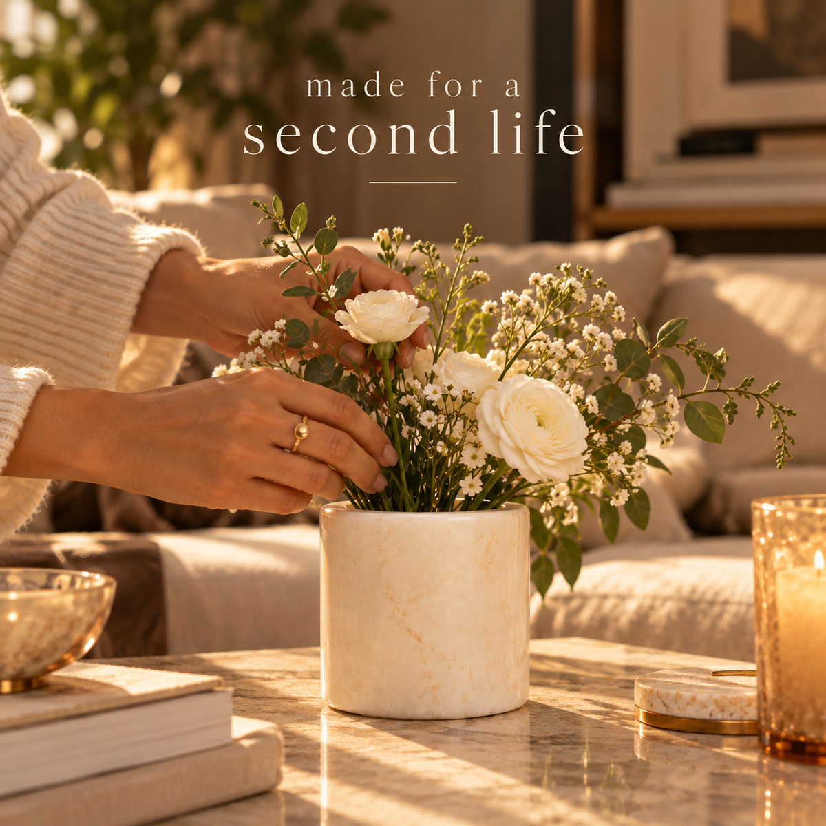 Mini Marble ALBA Candle – Soft Vanilla & Citrus | 100g Natural Marble Jar