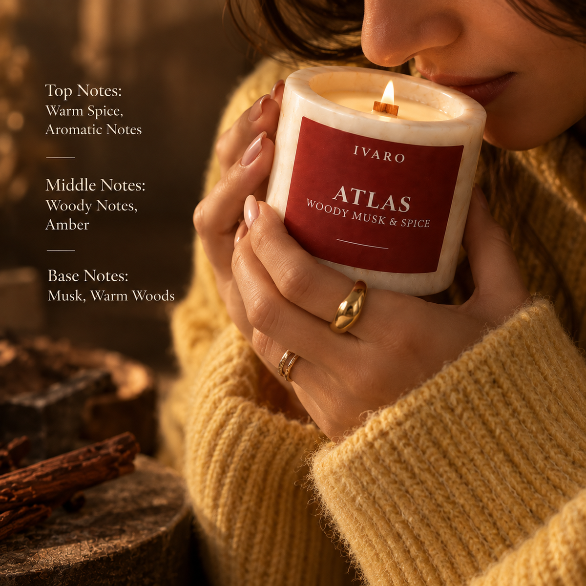 Mini Marble ATLAS Candle – Woody Musk & Spice | 100g Natural Marble Jar